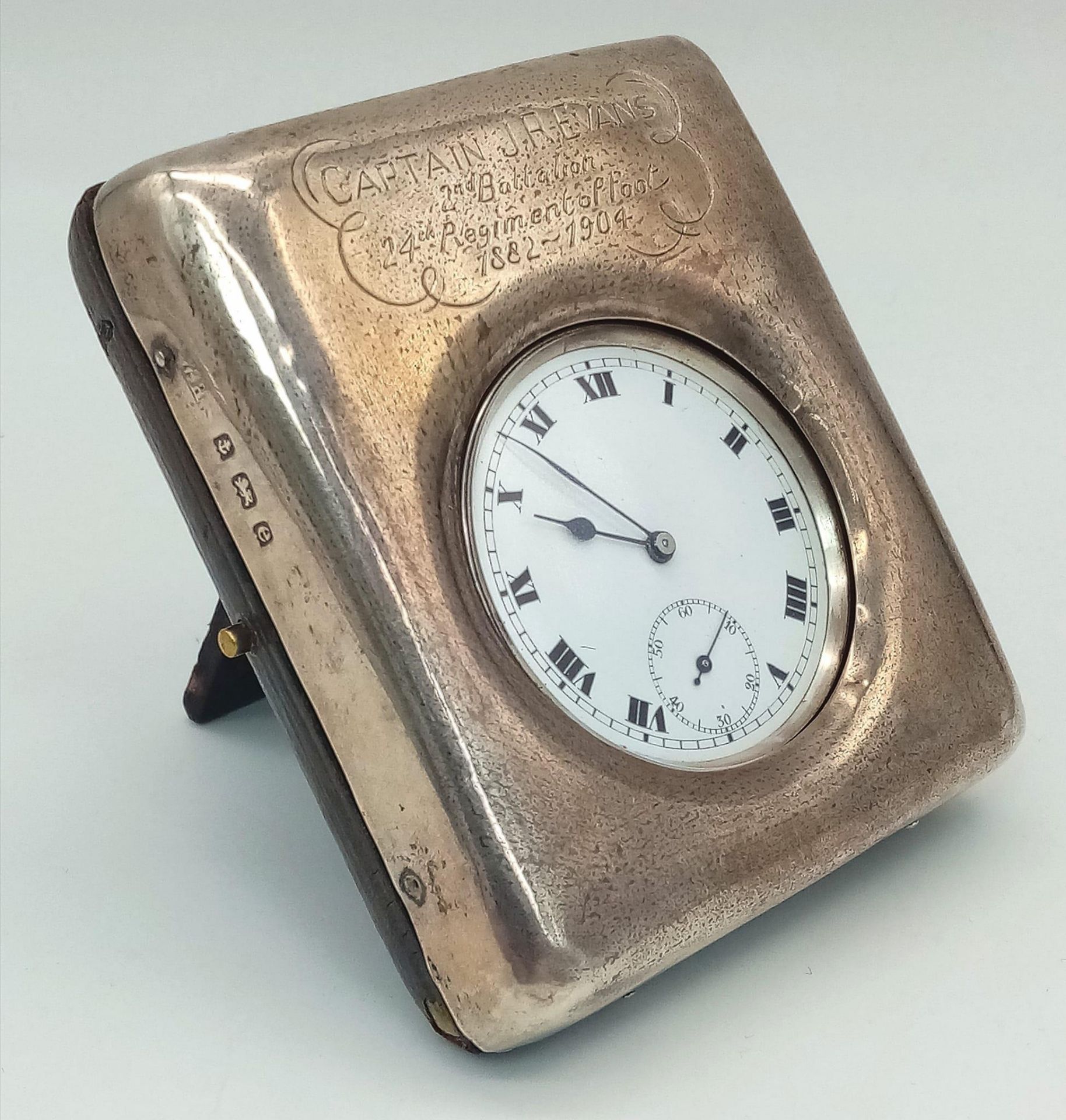 British 1904 Hallmarked Silver Pocket Watch Travel Case awarded to Capt. J.R. Evans 24 th Reg. of - Image 3 of 15