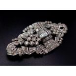 An Art Deco Style 18K White Gold and Diamond Double Clip Brooch. 2ct approx. of round brilliant