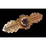 A Beautifully Decorated Antique 9K Yellow Gold Seed Pearl and Ruby Brooch. 4cm. 2.52g total weight.