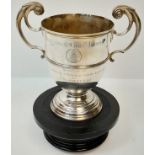 The 925 Sterling Silver Queensway 1977 Golf Trophy. Makers mark of Mappin and Webb. This double-