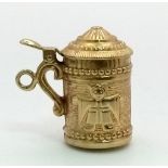 A Vintage 9K Yellow Gold 1972 Munich Olympic Beer Stein Charm/Pendant. 2cm. 2.85g weight.