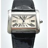 A Cartier Tank Divan Ladies Watch. Black alligator strap. Stainless steel case - 38 x 30mm.