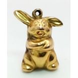 A Vintage 9K Yellow Gold Bunny Rabbit Pendant/Charm. 25mm. 2.57g weight.