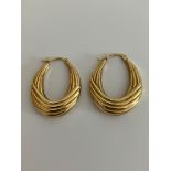Attractive 9 carat GOLD PAIR of EARRINGS in textured chunky hoop style. 2.59 grams. Length 3 cm
