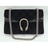 A Black GUCCI GG Velvet Dionysus Shoulder Bag. 3 main compartments and a large zipped pocket. Dust