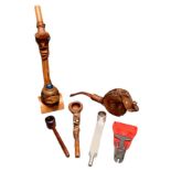 An interesting collection of 5 old pipes and a 1940's pipe reamer. Including a Portuguese clay and