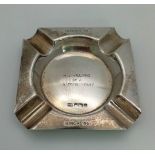 A vintage sterling silver cigarette ashtray. Hallmarked Sheffield, 1960. Makers mark E.V. Total