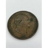 WILLIAM IV COPPER PENNY 1831 in very fine condition with some copper spotting. Rare version with