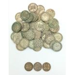 A Collection of 54 Pre 1947 British Silver Sixpence Coins plus Three Silver Threepence coins.