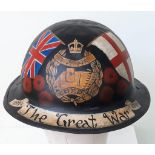 WW1 British Brodie Helmet with Post War Memorial Painting.