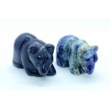 2 BEAR FIGURES ONE MADE FROM LAPIS LAZULI AND THE OTHER ONE FROM HARDSTONE . 64gms each figure is