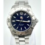 A Tag Heuer Aquaracer 300M Quartz Gents Watch. Stainless steel strap and case - 39mm. Blue dial with