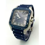 A CARTIER GENTS SACRE BLEU DIVERS WATCH , AUTOMATIC MOVEMENT AND WATER RESISTANT TO 100 METRES,