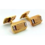 A Stylish Pair of 18K Yellow Gold and Diamond Cufflinks. Well constructed with each cufflink
