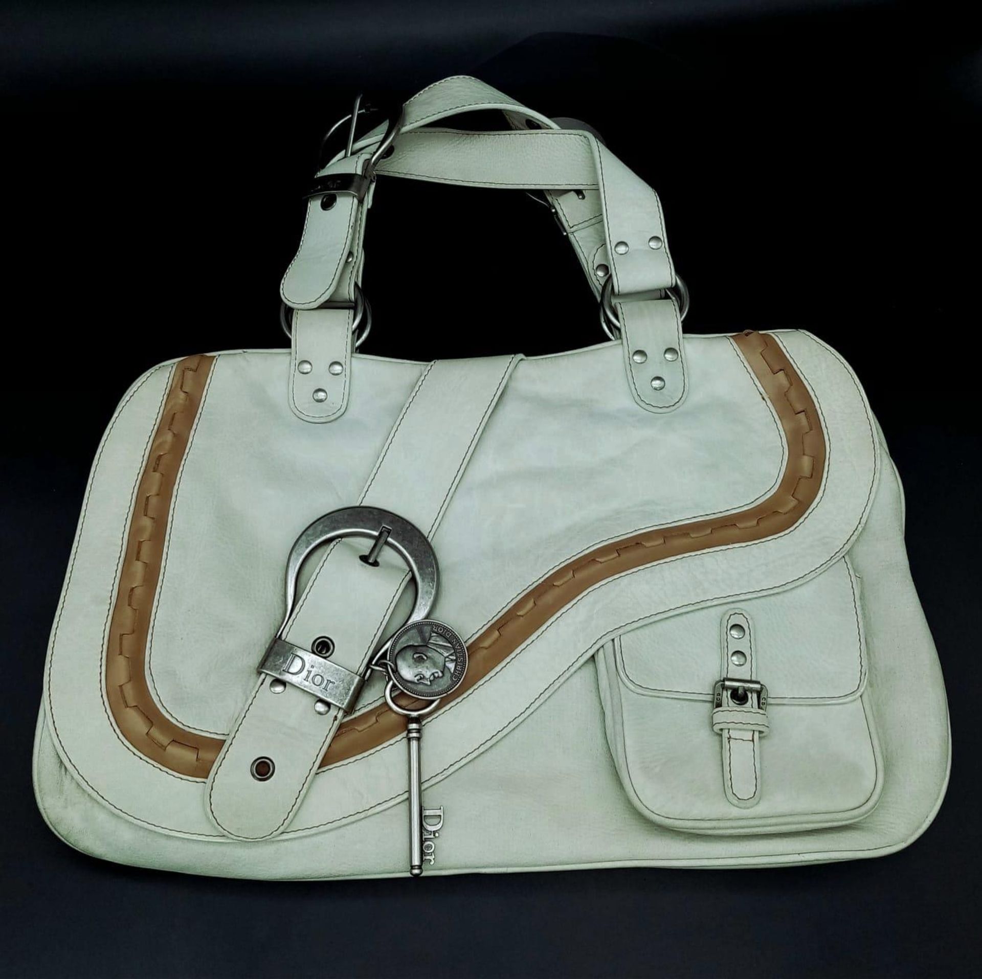 A Dior Gaucho Saddle Bag, Off-White Calf's Leather With Lamb Skin Boarders, Contrast Stitching