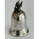 Interesting Vintage SILVER PILL BOX in the Shape of a Bell with a Silver Imp sitting atop. Full UK