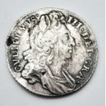 A 1696 William III Silver Sixpence Coin. First bust. Please see photos for conditions.