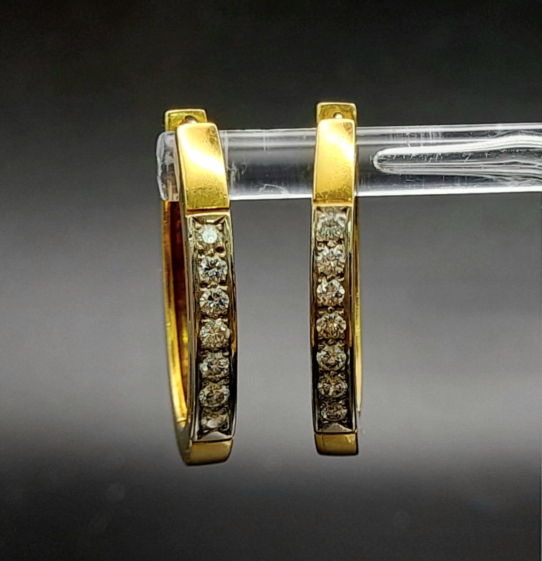 A PAIR OF 18K YELLOW GOLD 0.40CT DIAMOND SET EARRINGS. TOTAL WEIGHT 10.8G. - Image 4 of 19