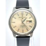 A Rare Vintage Seiko 5 Sportsmatic Gents Watch. 21 jewels, black leather strap. Stainless steel case