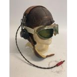 A WW2 Pilots B5 Helmet with B7 Goggles and Headphones. The headphones have markings of anb-h-1. Ref: