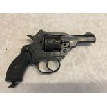 A Deactivated Webley and Scott Mark IV Revolver. This snub nose gun has a moving hammer, trigger and