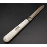 An Antique Sterling Silver Fruit Knife with Mother of Pearl Handle. Hallmarks for Sheffield 1906.