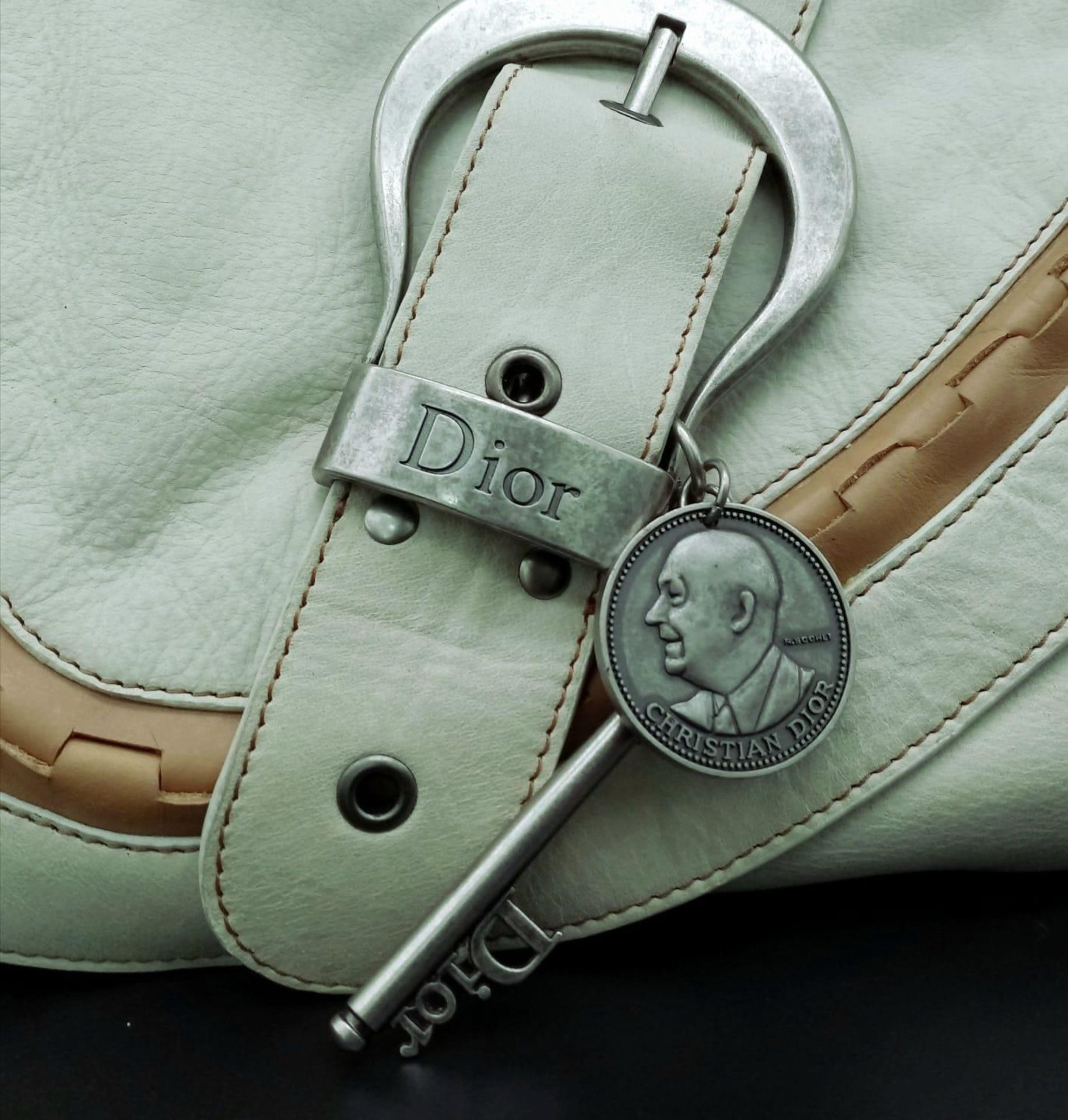 A Dior Gaucho Saddle Bag, Off-White Calf's Leather With Lamb Skin Boarders, Contrast Stitching - Image 4 of 7