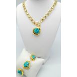 A fabulous, lavishly gold filled, fancy linked chain with a turquoise nugget pendant and matching