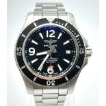 A GENTS BREITLING "SUPER OCEAN" CHRONOMETER IN AS NEW CONDITION WITH BOX AND PAPERS. 42MM 14011