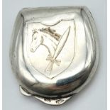 3 rd Reich .800 Silver Horseshoe Shaped Snuff Box. Hand Engraved with the insignia of the 8 th SS