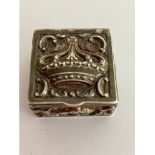 Vintage SILVER PILL BOX, Extremely unusual features having repousse Crown detail to lid with