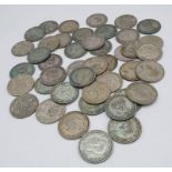 A Collection of 42 Pre 1947 Silver Shillings. Different grades so please see photos. 236.5g total