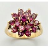 A Vintage 9K Yellow Gold Pink Topaz Cluster Ring. Size J. 3.75g total weight