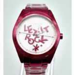 A Vivienne Westwood 'Let it Rock' Shocking Pink Ceramic Ladies Watch. Case - 35mm. Quartz