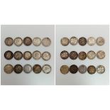 15 Pre 1920 Silver Three Pence Pieces. All Very Good to Very Fine Condition (Sheldon Scale). Dates