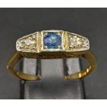 A Vintage 18K Yellow Gold, Sapphire and Diamond Ring. Size O. 3.65g total weight.