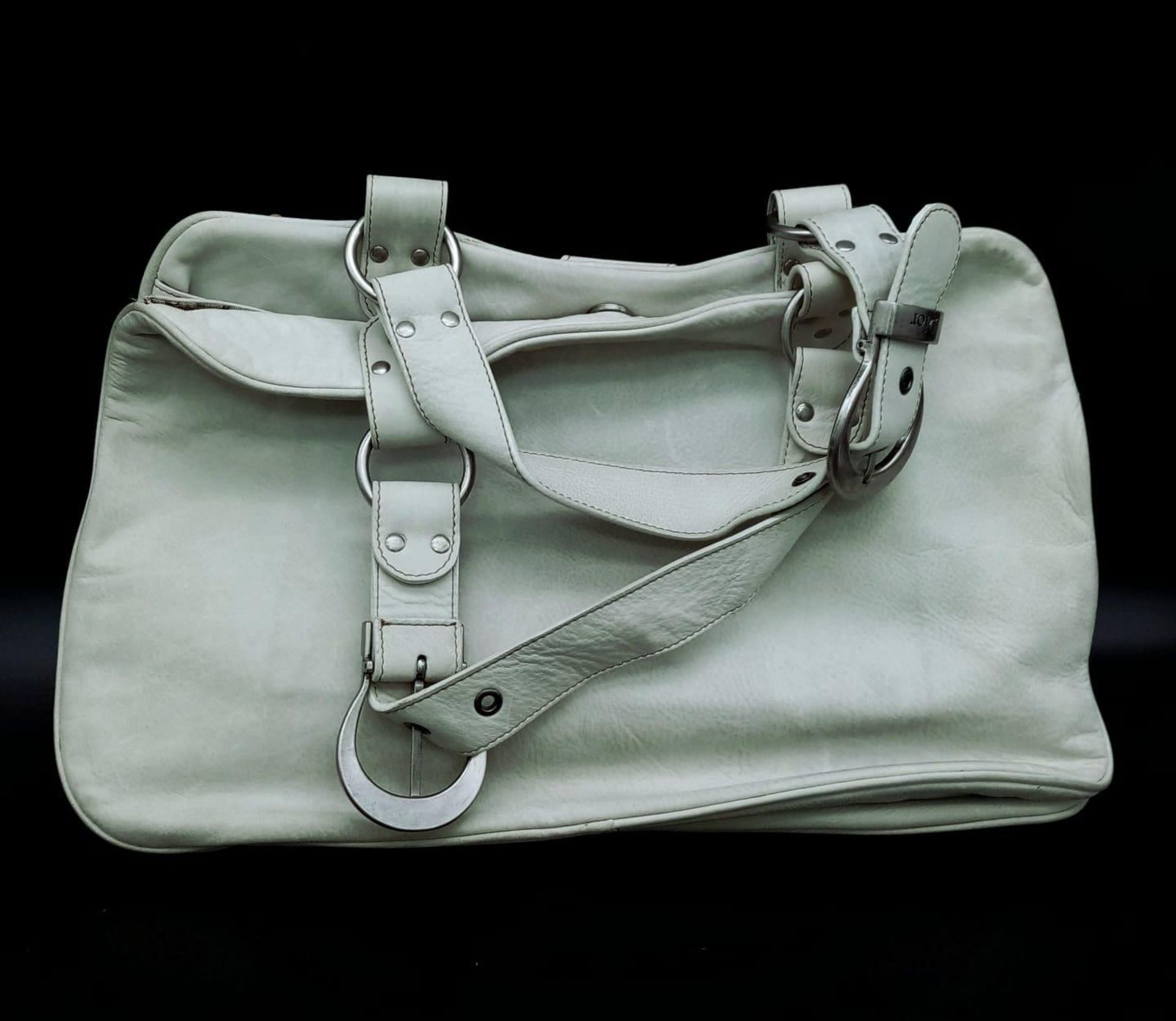 A Dior Gaucho Saddle Bag, Off-White Calf's Leather With Lamb Skin Boarders, Contrast Stitching - Image 3 of 7