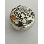 Antique SILVER PILL/SNUFF POT. Decorated with cherub head and having full hallmark for Levi and