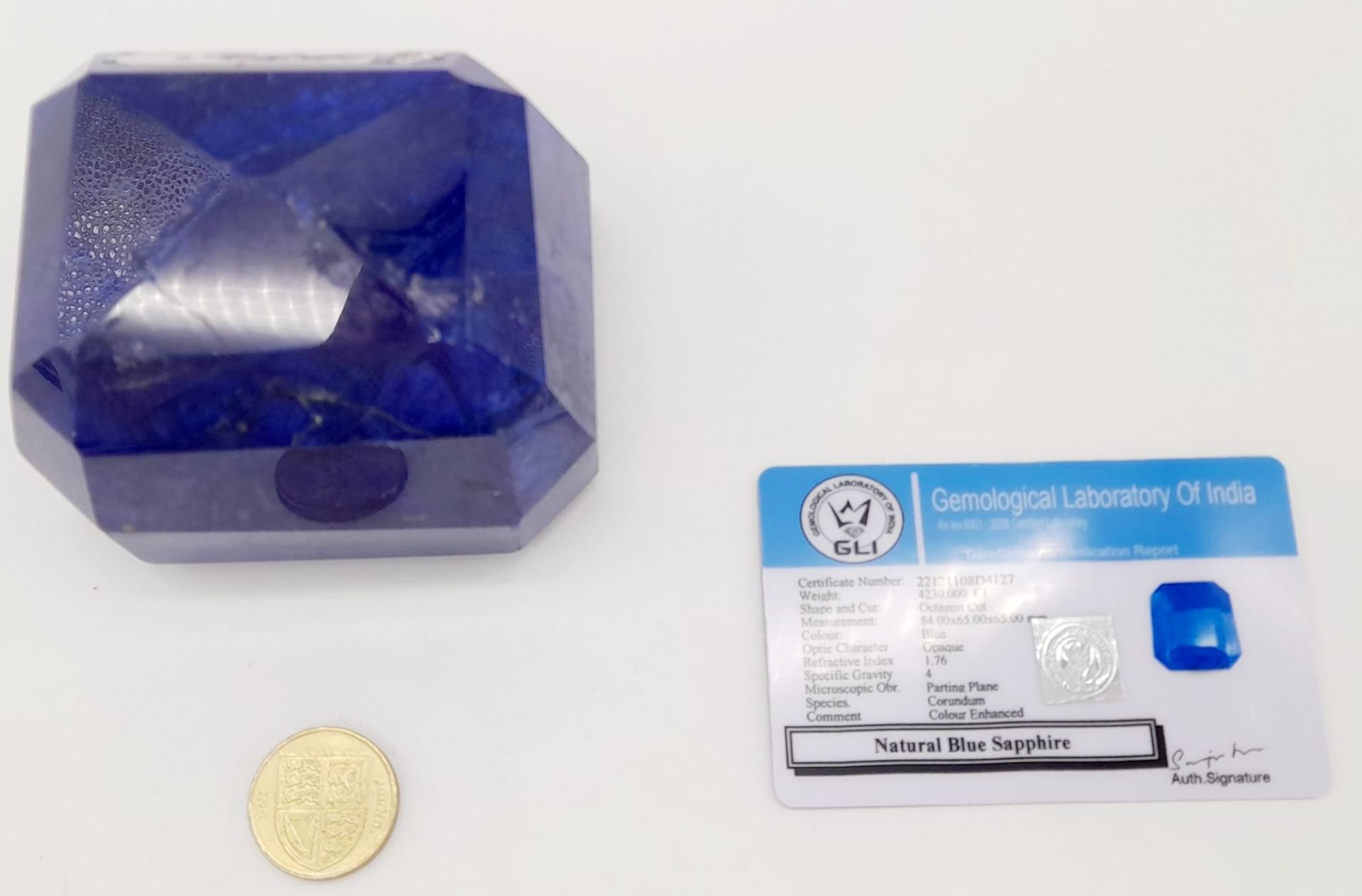 A 4230ct Rare Natural Blue Sapphire, Octagonal Shape. Comes Complete with GLI Certificate. - Image 7 of 8