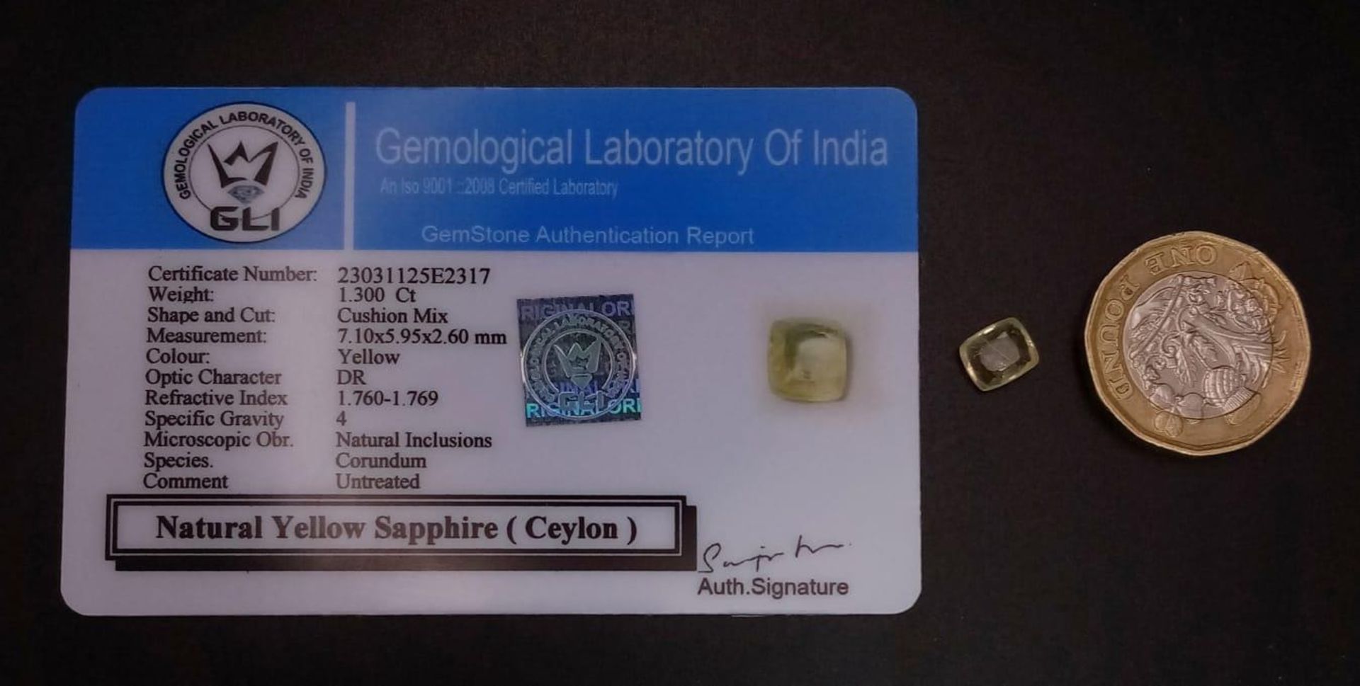 A1.30ct Untreated Natural Sri Lankan Yellow Sapphire (Ceylon), in Cushion mix shape. Comes with - Image 3 of 3