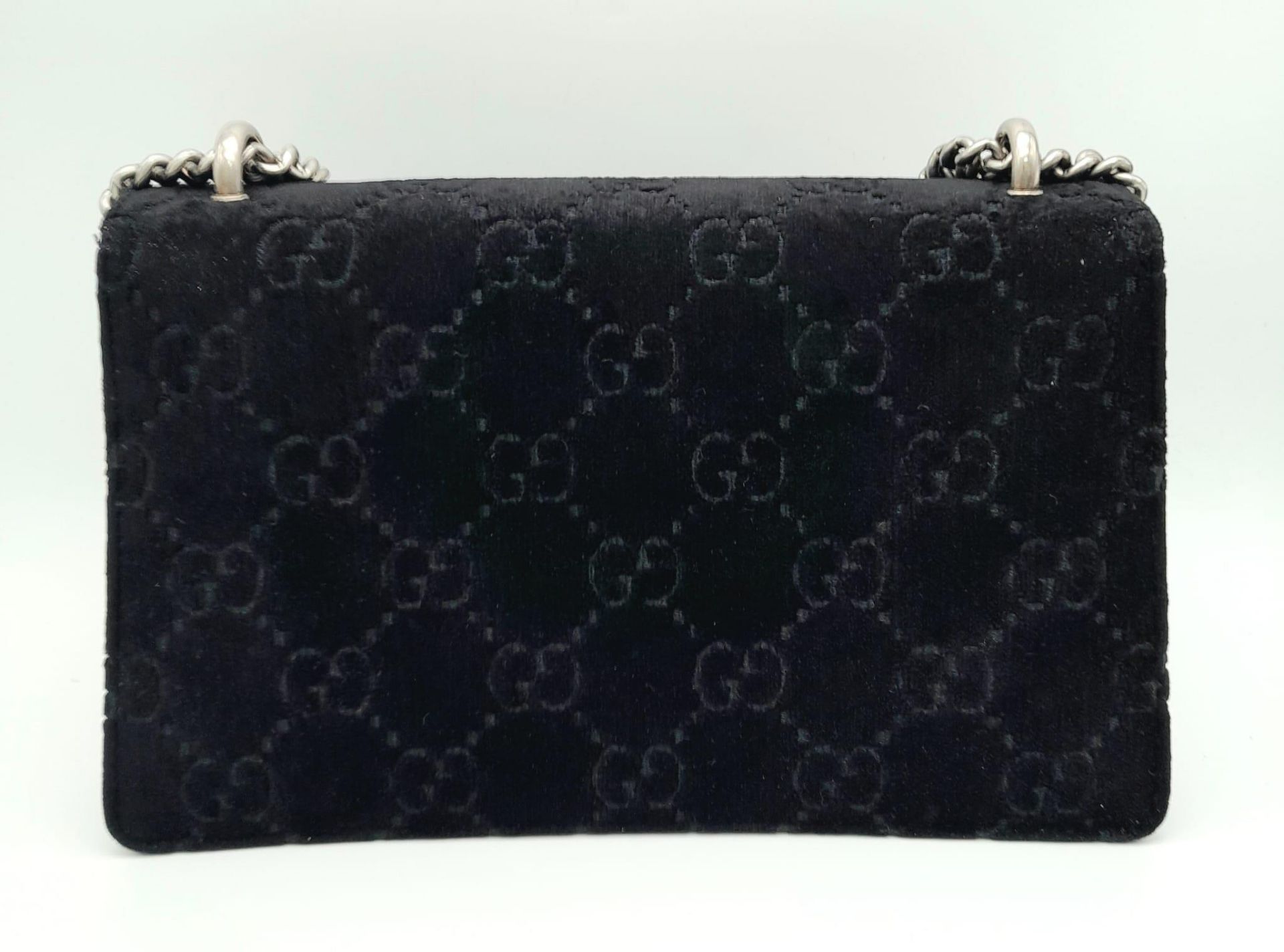 A Black GUCCI GG Velvet Dionysus Shoulder Bag. 3 main compartments and a large zipped pocket. Dust - Image 3 of 9