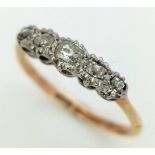 9k yellow gold mixed cut 5 stone diamond ring, size Q, 2.2g (dia:0.25ct)