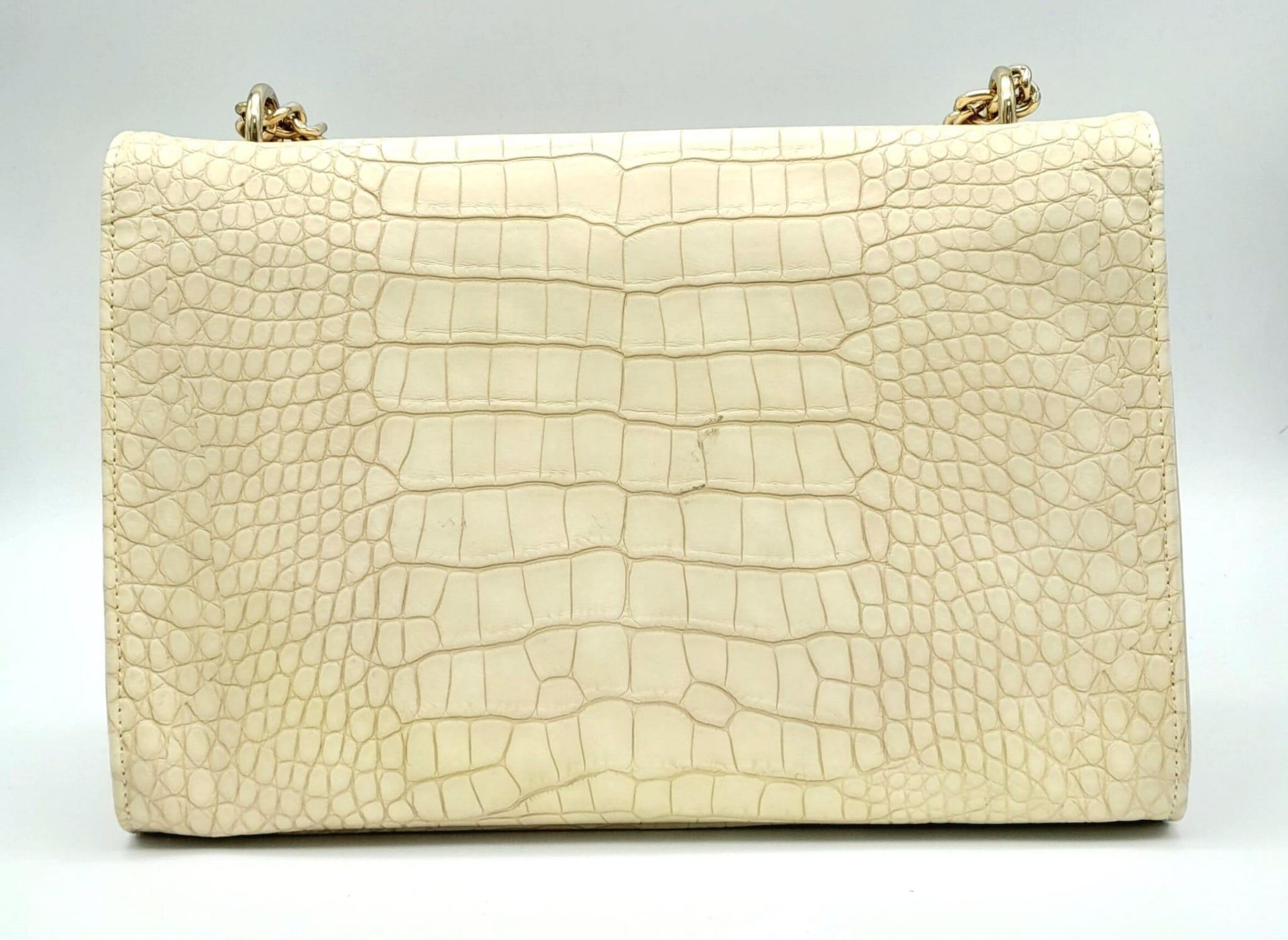 A Light Beige Croco Print Faux MOSCHINO Leather Bag. Come with 2 leather and golden-tone chain - Image 4 of 7