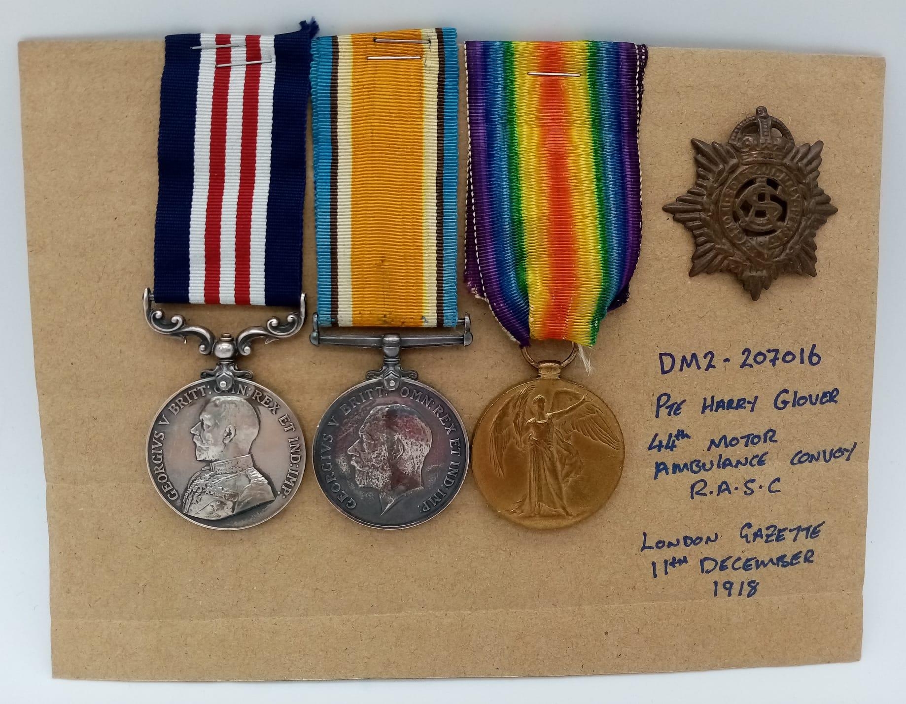 WW1 Military Medal Group Awarded to DM2.207016 Pte Harry Glover 44 th Motor Abulance Convoy Army - Image 2 of 6