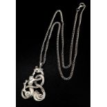 A Vintage Bespoke Sterling Silver Hallmarked Celtic/Viking Dragon Pendant Necklace. Made by