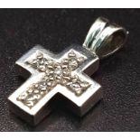 A Miniature White Gold and Diamond Cross Pendant. 18mm 1.44g total weight.