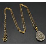 9k yellow gold diamond set pave pendant on 16" belcher chain, weight 1.6g (dia:0.50ct)