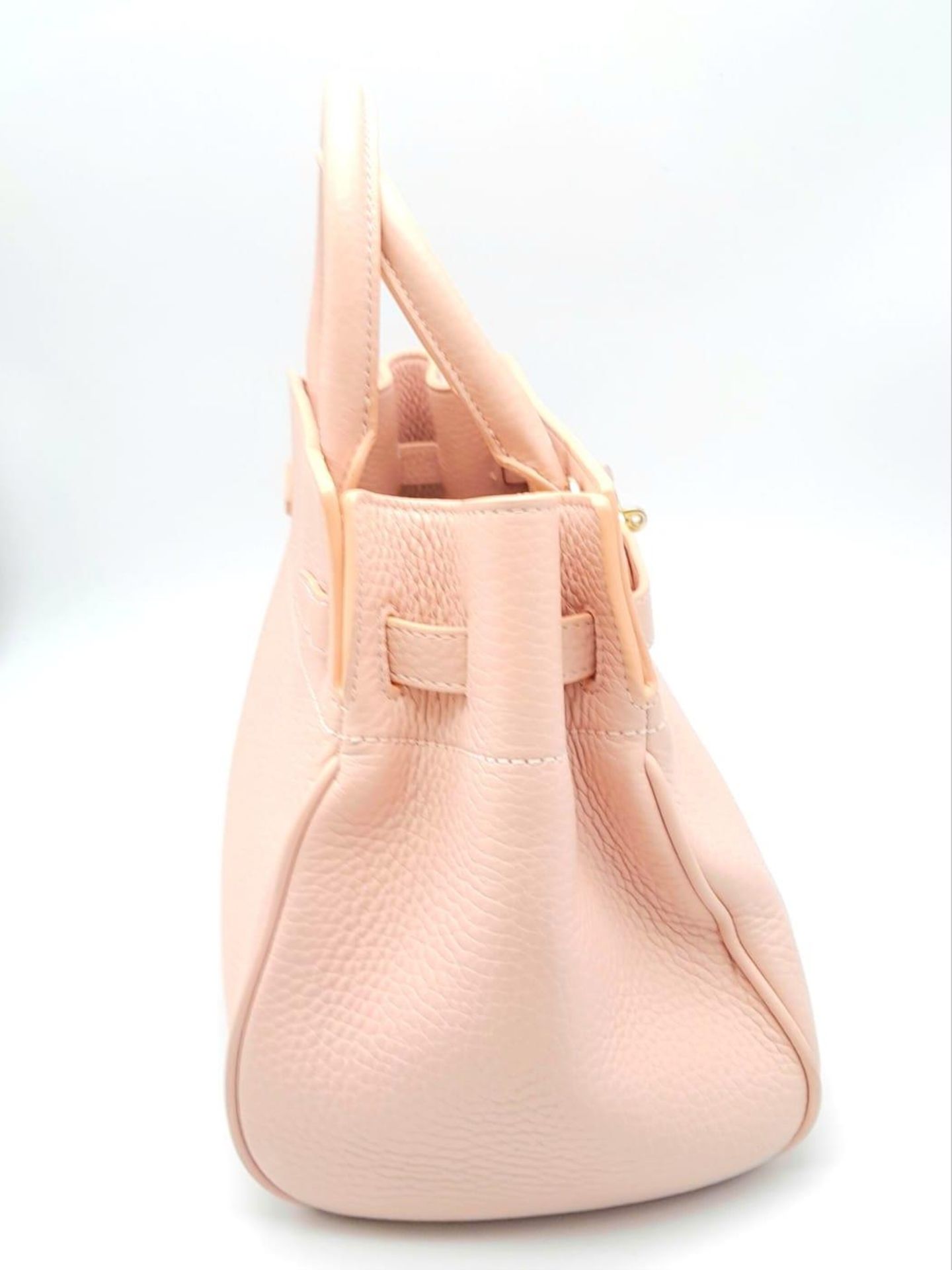 A Mulberry Small Belted Bayswater Handbag in Icy Pink Heavy Grain with Pastel Tartan Fabric - Image 4 of 5