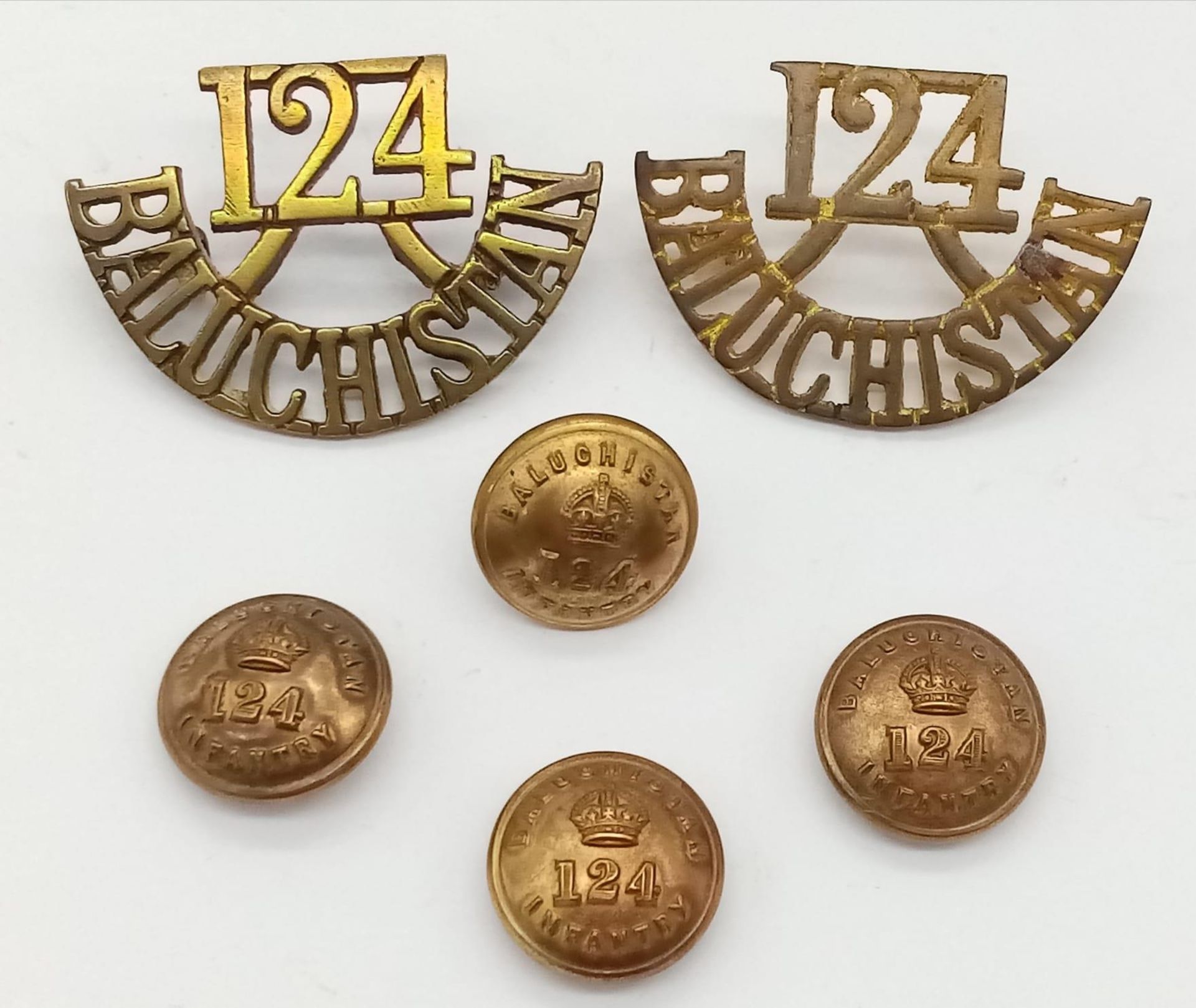 WW1 Indian Army 124 th Duchess of Connaught’s Own Shoulder Titles and Buttons.