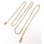 A 9K Yellow Gold Long Necklace. Slight kink so a/f. 61cm. 8.7g weight.